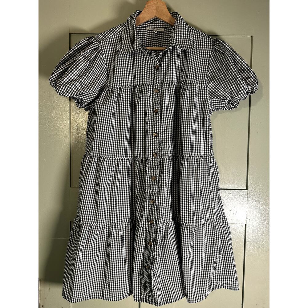 Gingham Cottage Core Black and White Dress Size M